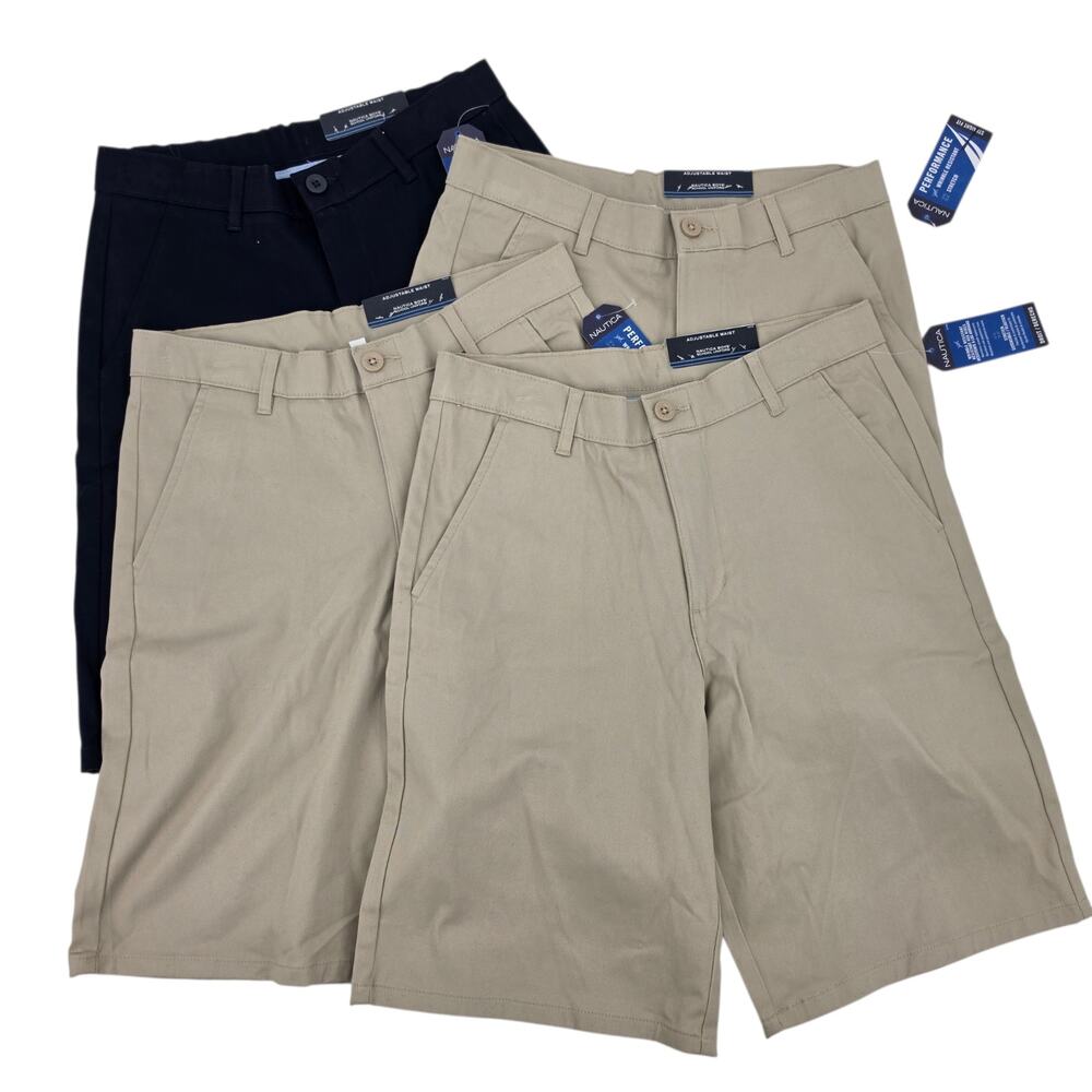 NWT 4 PC Bundle Navy Blue & Khaki Nautica Boys School Uniform Shorts Size 18